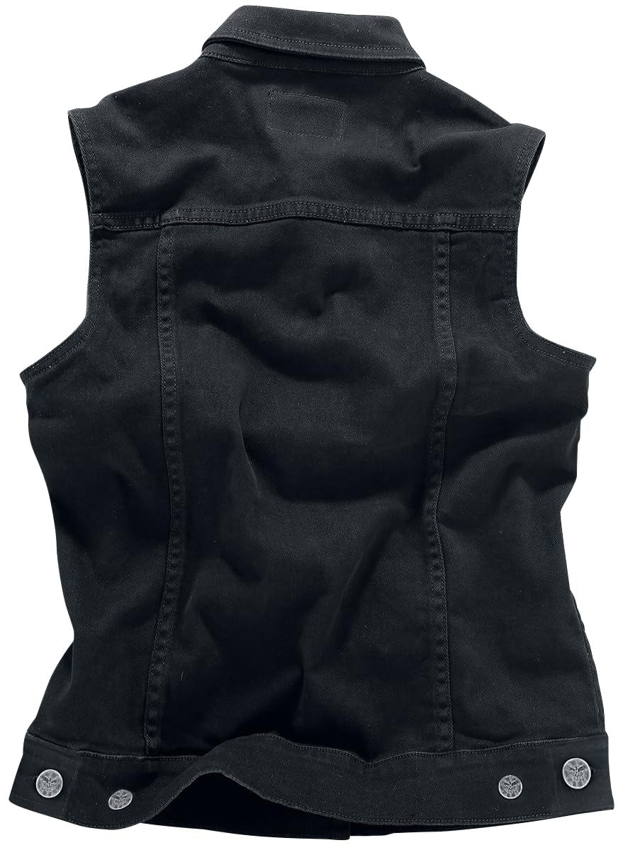 Black Premium by EMP Donna Gilet di jeans nero senza maniche con colletto della camicia
