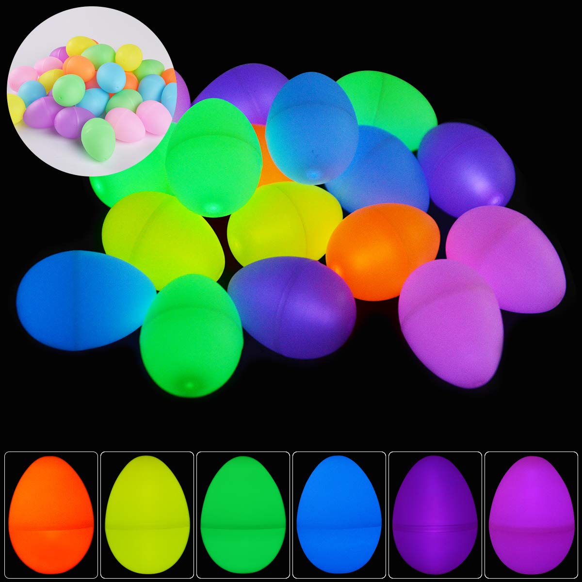 FUNNISM30 Pack Easter Glow Eggs with Mini Glow Sticks, Kids Glow-in-The-Dark Party Supplies, School Classroom Prizes, Easter Basket Stuffers Gifts, Easter Egg Hunting Game Party Favors Decorations