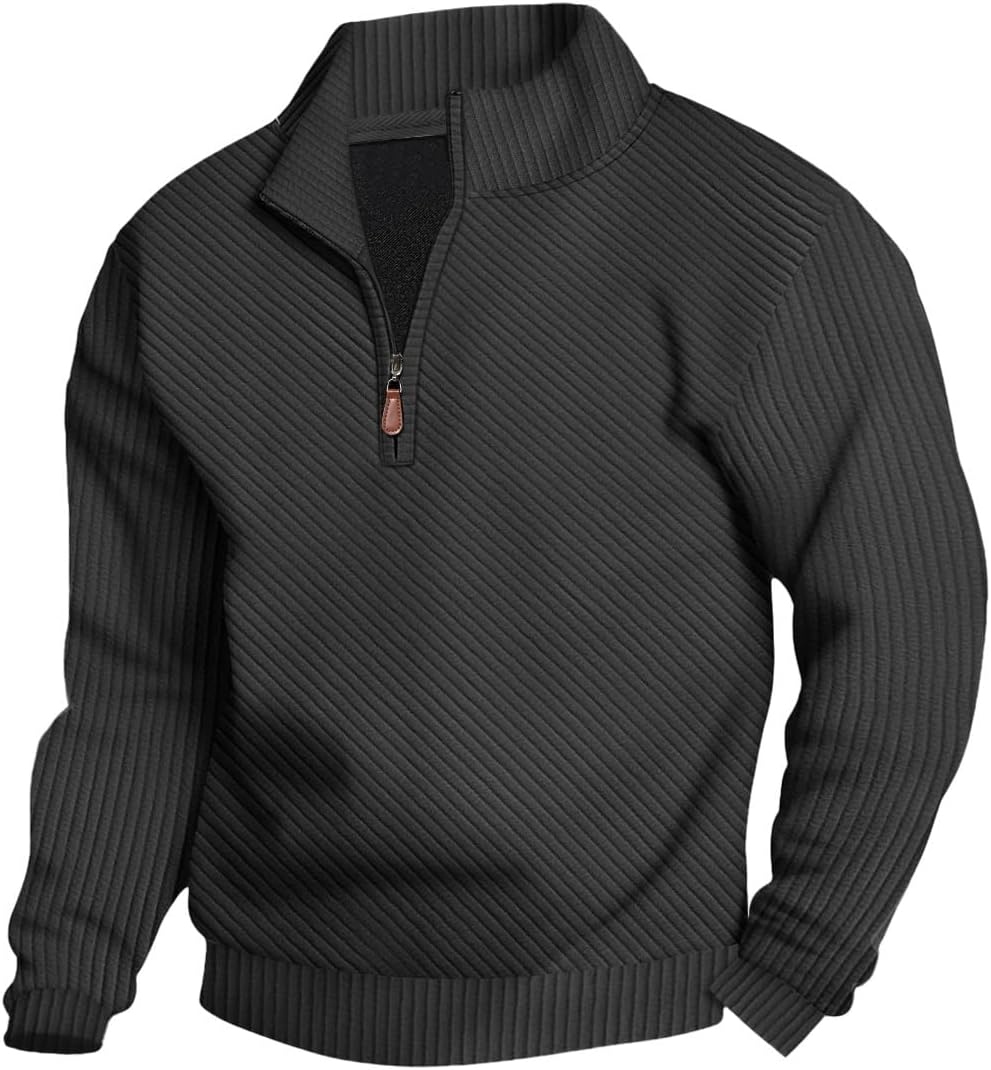 Mens Sweaters Pullover Sweater Casual Athletic Long Sleeve Quarter Zipper Stand Collar Sweatshirt