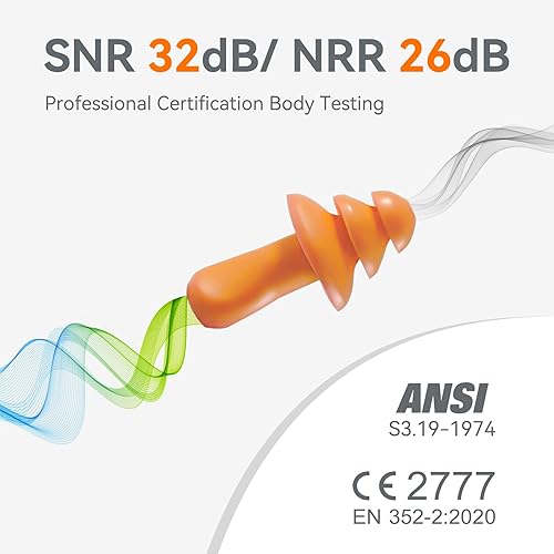 Miniatura 2 de Tapones de silicona para los oídos, 50 pares de tapones reutilizables con cable de 32 dB para protección auditiva, tapones desechables para los