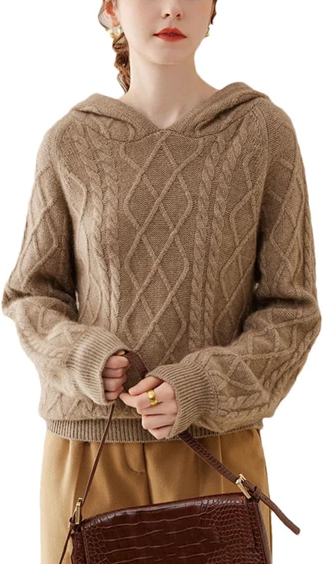 Women's 100% Cashmere Sweater Winter Thick Warm Twisted Flower Pullover Hoodies Fashion Soft Sweatshirt