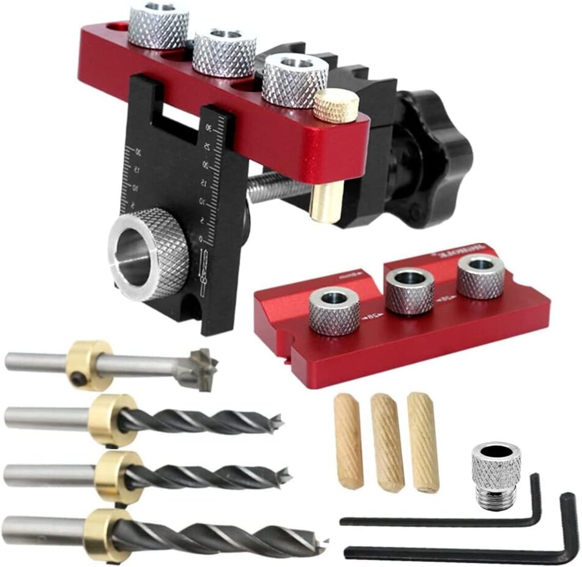 Woodworking 3 In 1 Dowelling Jig Universal Dowel Cam Jig -Adjustable Woodworking Drilling Locator, High Precision Jig Pocket Hole Jig Kit Wood Hole Drilling Guide Woodworking Position