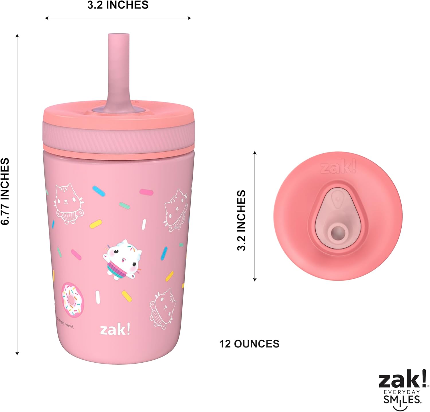 Zak Designs DreamWorks Gabby's Dollhouse Kelso Toddler Cups For Travel or At Home, 12oz Vacuum Insulated Stainless Steel Sippy Cup With Leak-Proof Design is Perfect For Kids (Cakey Cat) - Image 8