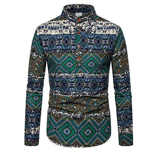 Generice - Polo de manga larga para hombre, de algodón y manga larga, estampado étnico clásico