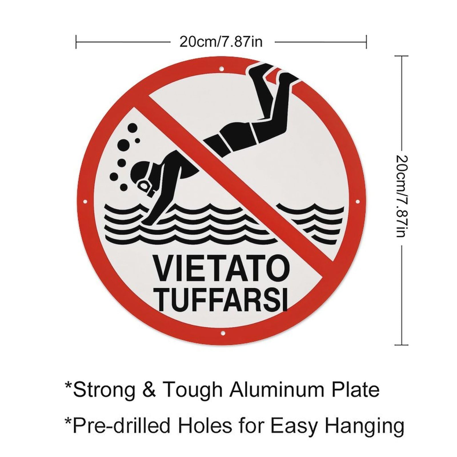 No Diving Allowed Sign Vintage Round Tin Sign Retro Metal Wall Decor Metal Poster, Home Bar Garage Cafe Wall Art Decoration 8x8Inches