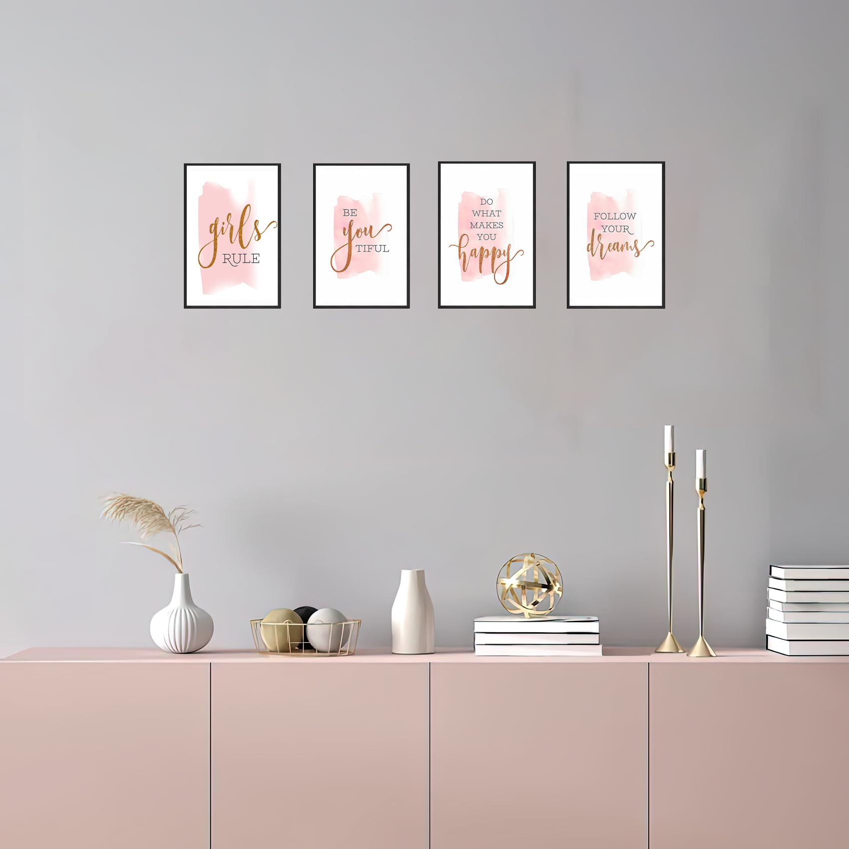 KLPOARTQ Set of 4 Framed Inspirational Pink Quotes Canvas Wall Art Nordic Posters Prints Pictures for Girls Bedroom Living Room Home Decor - Image 2