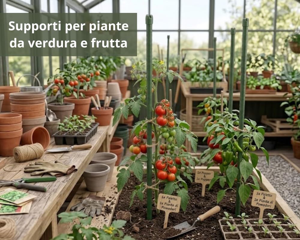 Set 25 PEZZI Supporto in Acciaio Plastificato per Orto Sostegni per Pomodori Bastoncini di Supporto per Piante Rampicanti Pali per Orto e Giardino (240 cm - Ø 16 mm)