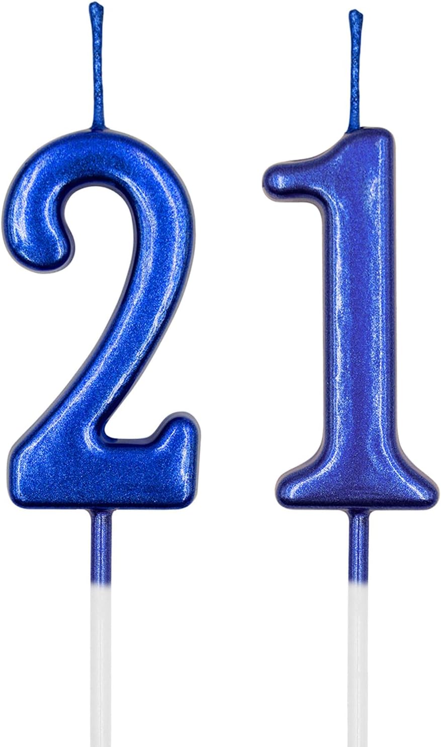 Amazon.com: 21st & 12th Birthday Candles, Blue Number 21 12 Candle for