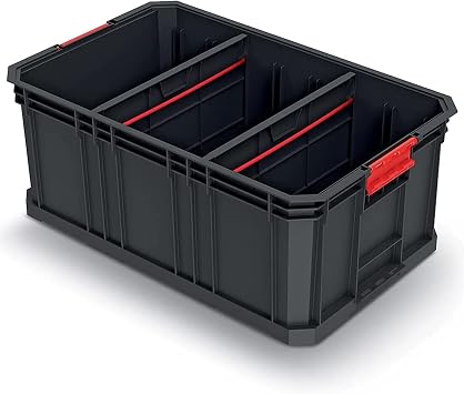 Kistenberg Modular Storage Box, Stackable with Dividers, Black Plastic, Load Capacity up to 50 kg, 520 x 329 x 210 mm