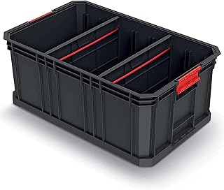 Kistenberg Transportkiste Stapelbox Werkzeugkiste Lagerkiste Aufbewahrungsbox Modulkiste (mit trennwänden, stapelbar, Ladefähigkeit bis 50 kg, Kunststoff, schwarz, Modular Solution 520 x 329 x 210 mm)