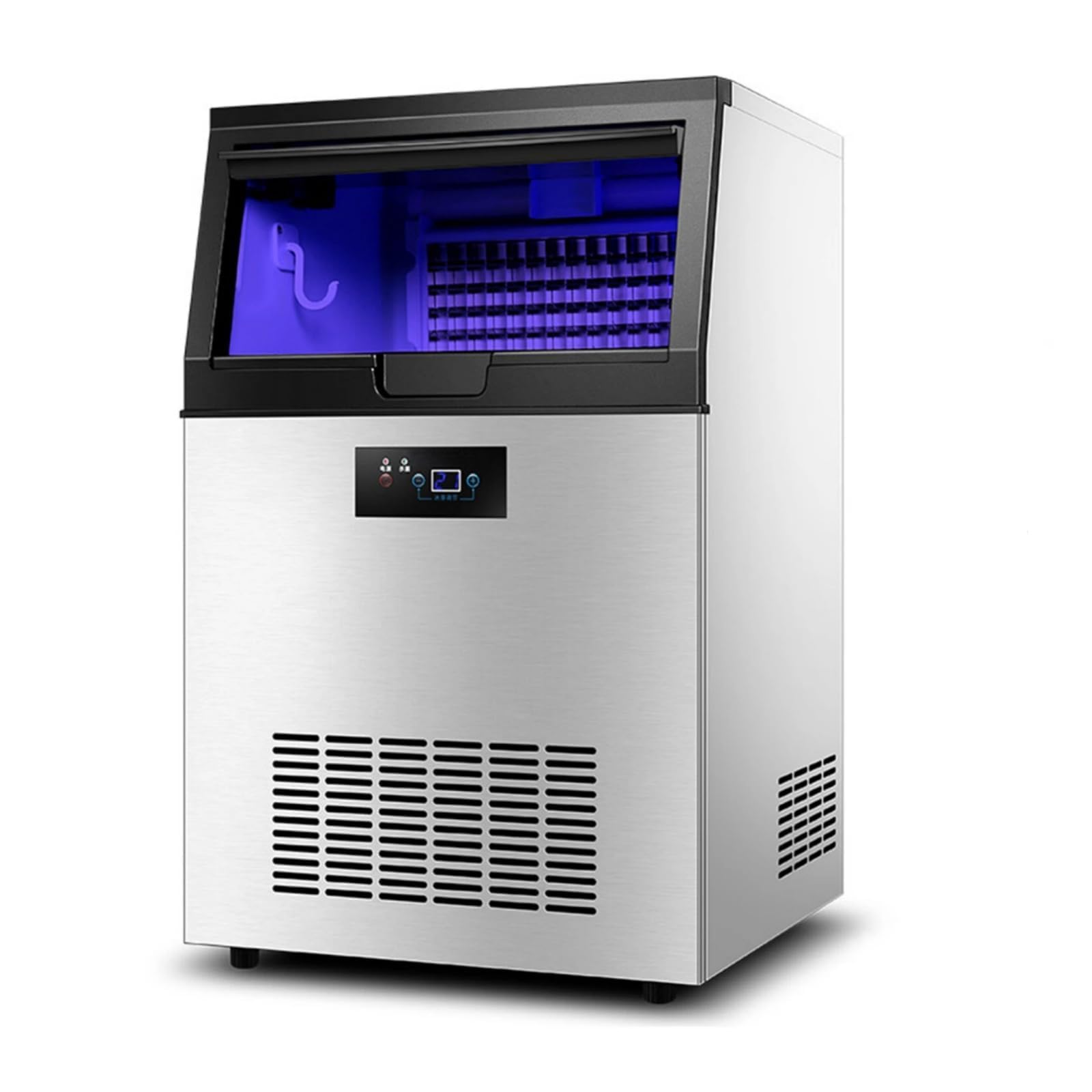 Macchina per il ghiaccio commerciale, 60 kg/24 h, grande contenitore da 15 kg, 40 cubetti di ghiaccio a sfera, macchina per ghiaccio da tavolo in acciaio inox autopulente, con compressore da 201 W