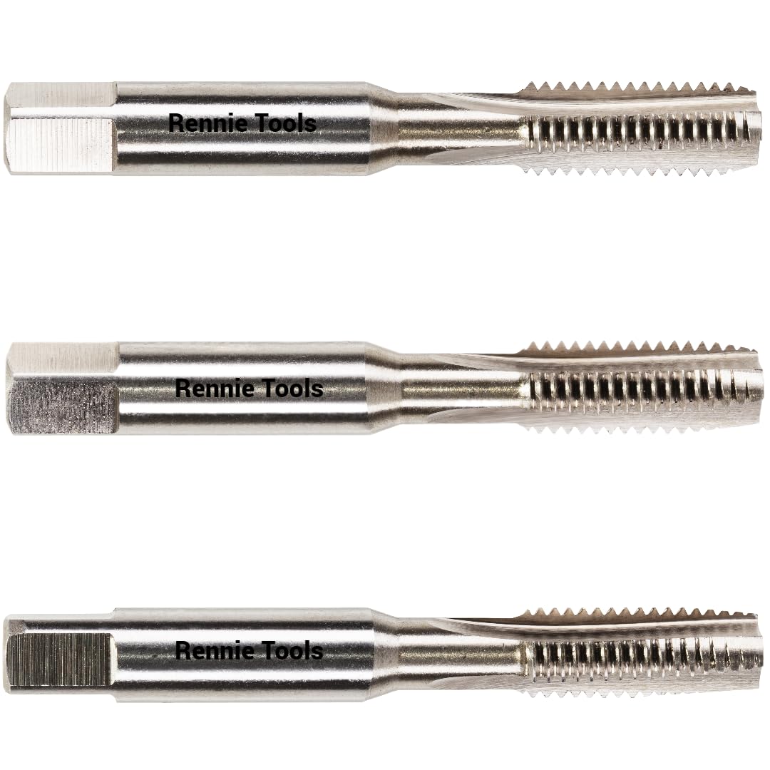 Rennie Tool Company - M10 x 1.5 HSS Metric Hand Tap Set. Includes 3 Pieces - 1st, 2nd & 3rd Cut (Taper Tap, Middle Tap, Bottom Tap (Plug Tap)) High Speed Steel for Threading Holes. 10mm Metric Tap Set