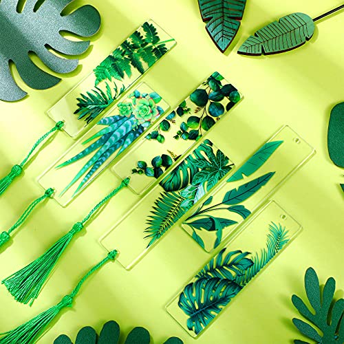 10 Pcs Bookmarks With Tassels Acrylic Bookmarks Resin Plant Bookmark With 10 Pieces Green Tassels Plant Reading Transparent Bookmark For Women Teacher Kids Book Lovers #TOP2