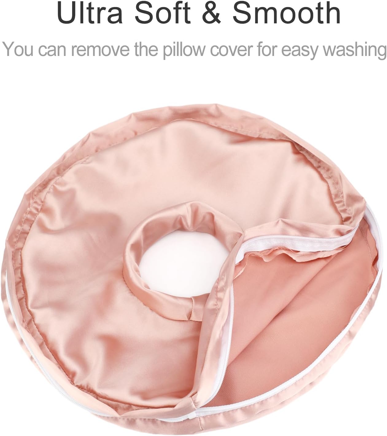 Washable Silky Satin Ear Piercing Pillow with Removable Pillowcase Smooth Cooling Donut Pillows Hole for Ear Pain Relief CNH Sleeping Pressure Sore Side Sleepers Ear Guard Protector, Coral