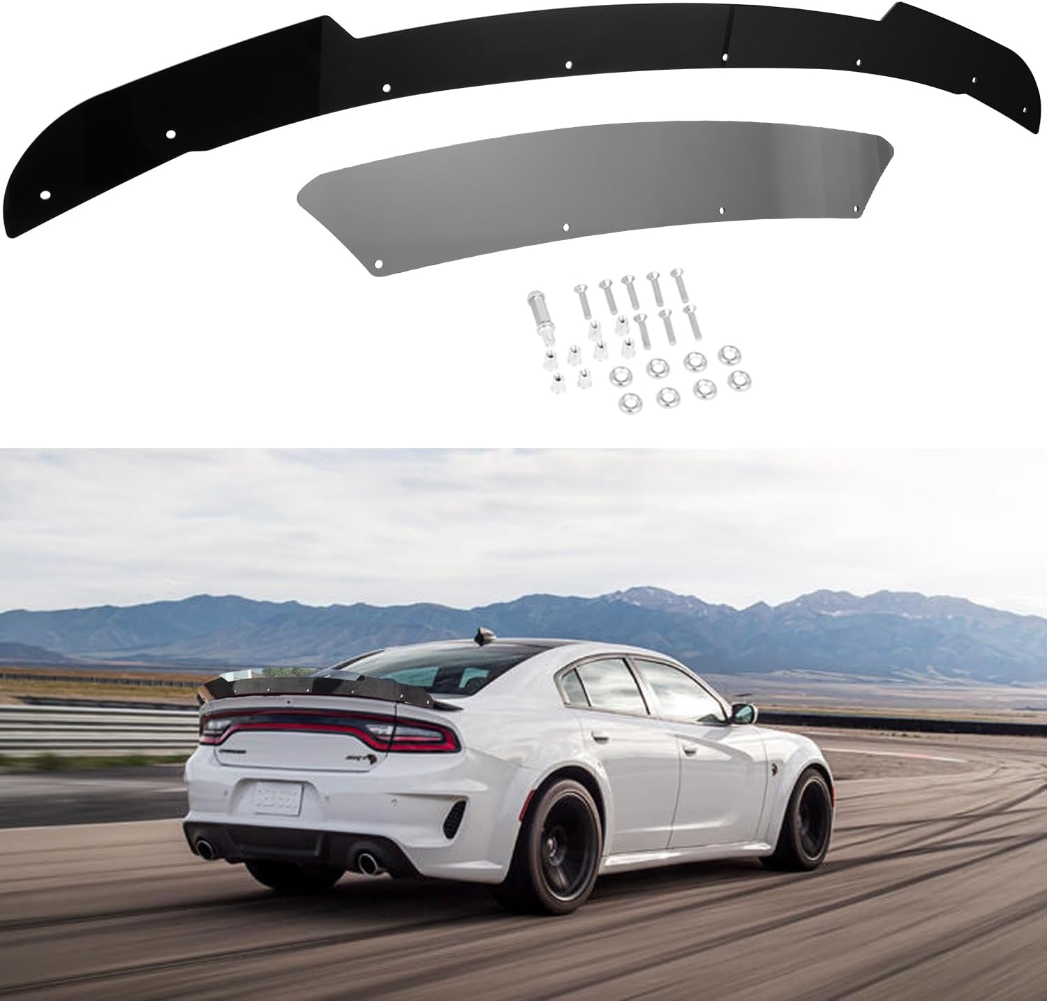 Bonbo Rear Wickerbill Spoiler Venom V1 Fits for Dodge Charger 2015-2023 SRT ScatPack Hellcat Daytona, Add-on Type 2-Piece Rear Wicker Bill Spoiler with RivNut Tool (Gloss Black)