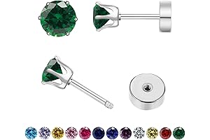 May Birthstone Earrings: Emerald Green Cubic Zirconia Studs for Women with Sensitive Ears