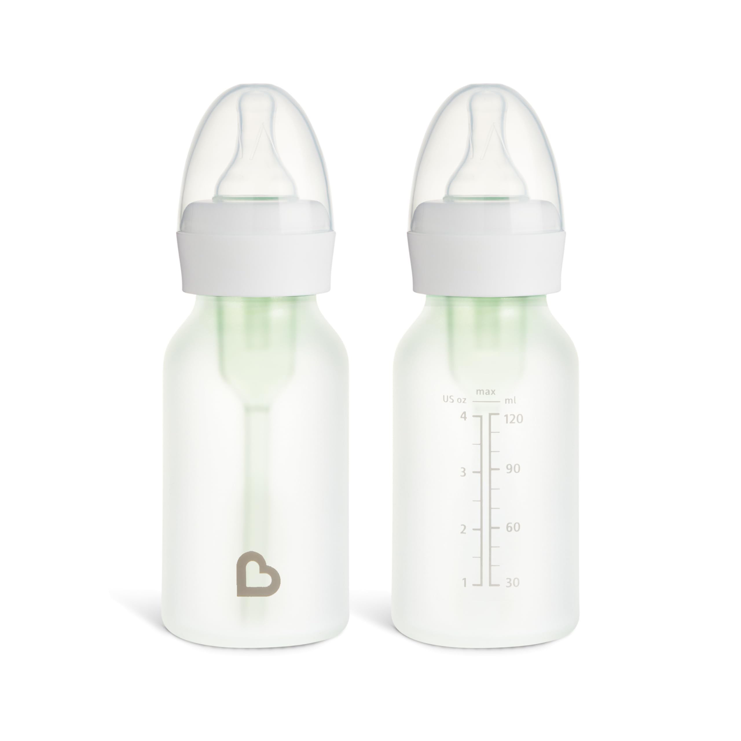 Munchkin Bond Glass Baby Bottles, Anti Colic Baby Bottles for Newborns, 4 oz Silicone Coated BPA Free Slow Flow Bottles for Breastfed Babies, Infant Feeding Bottle Set, 2 Pack, White 4 Ounce White