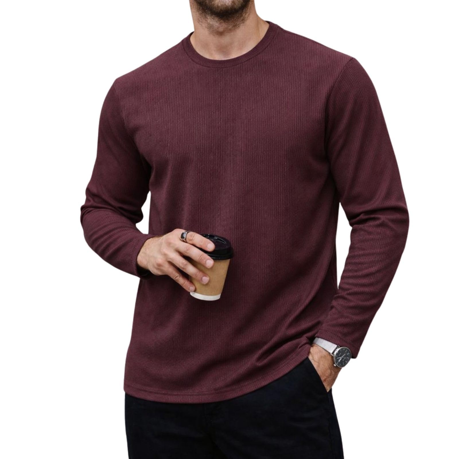 Men’s Striped Ribbed Black Full Sleeve T-Shirt | Premium Soft Stretch Fabric | Casual Wear Round Neck Tee-M6389-picture-42