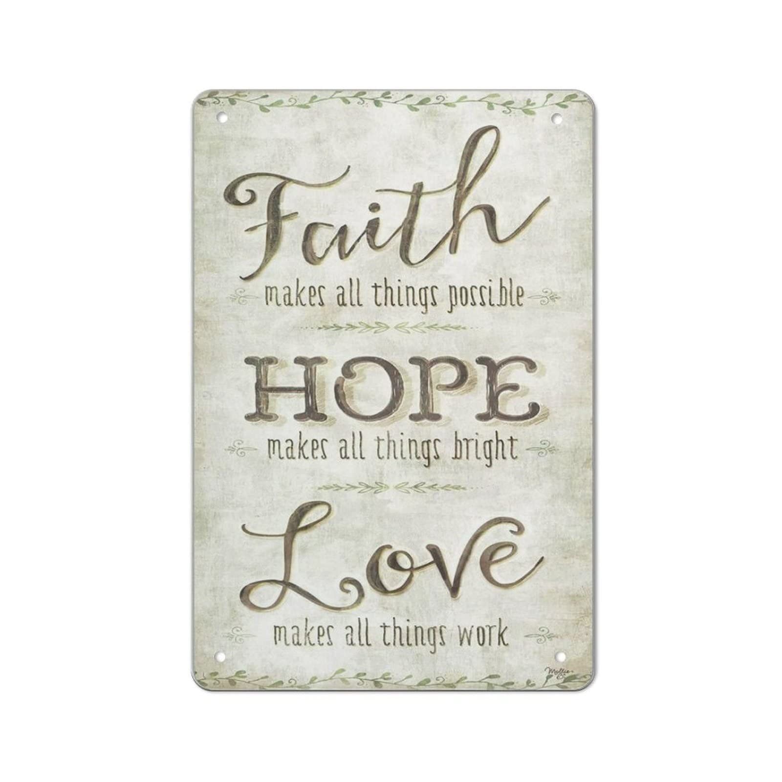 AOOEDM Faith Hope Love Tin Metal Sign Wall Decor Funny Inspirational Quote Wall Art Sign Vintage Tin Signs For Home Coffee Bar Man Cave Sign Pub Poster