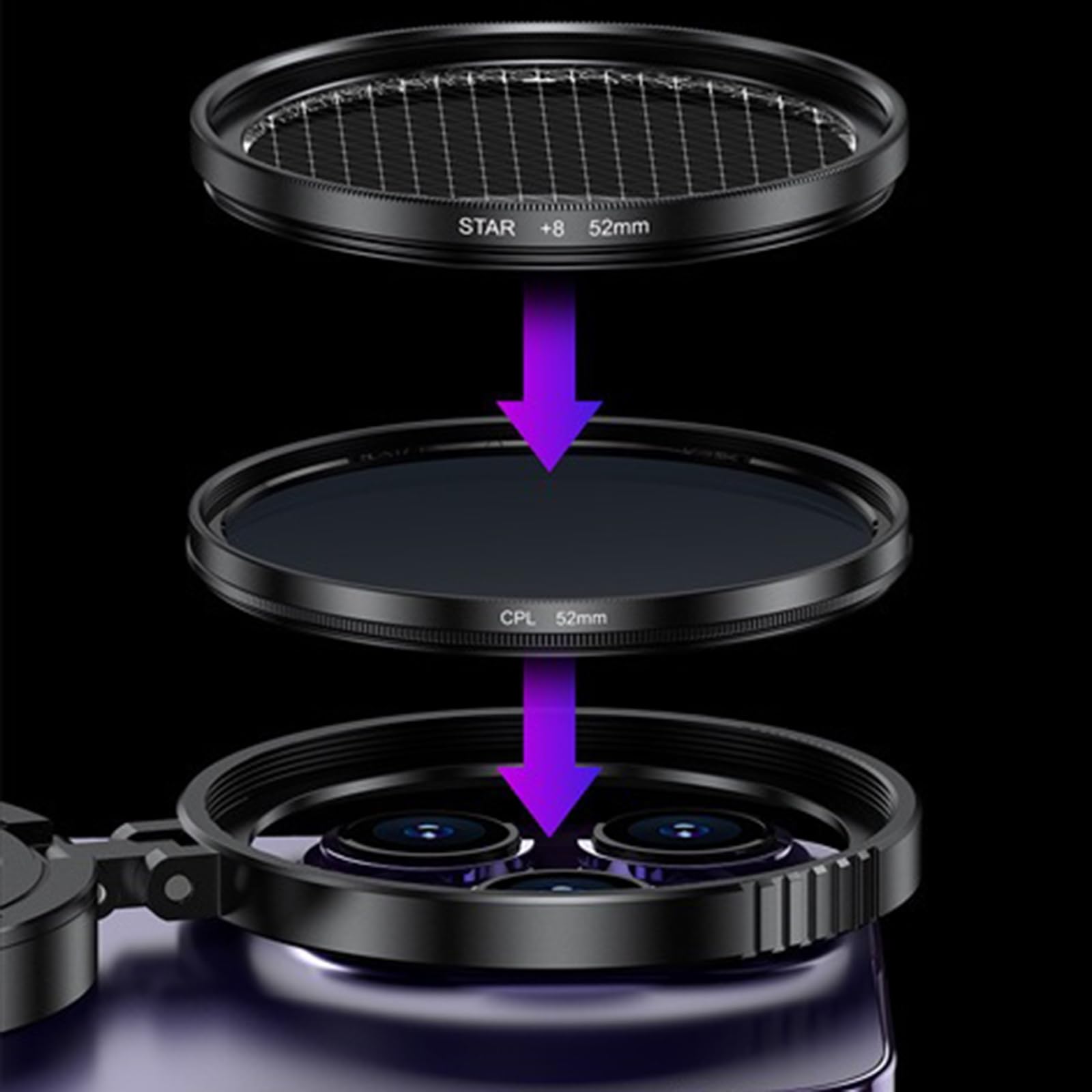 CPL Polarisationsfilter für Handy, 52 mm Kameralinsenfilter Mit Objektivclip, Kompatibel Mit iPhone 14 Pro Max 13 Pro 13 Mini 12 11 X XS Samsung Galaxy