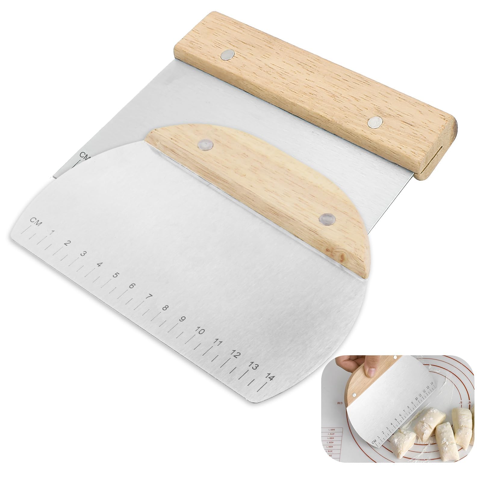 Deegsnijder Roestvrij Staal 15 Cm - 2 Stuks Deegschraper Met Schaal Keuken Hulpmiddel Voor Deeg Cake Pizza Brood