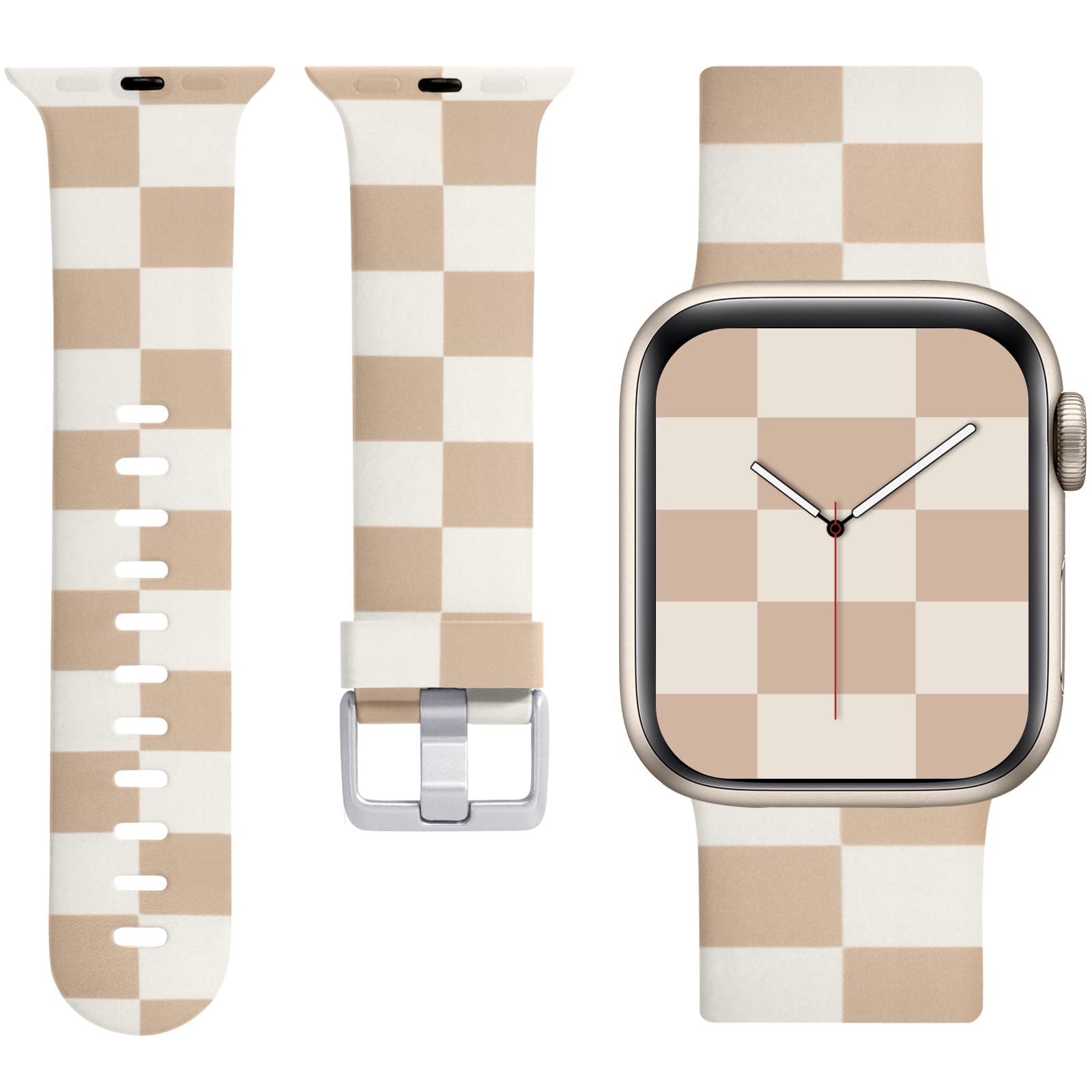 Laffav Compatible with Apple Watch Bands 42mm 41mm 40mm 38mm for Women Men, Soft Silicone Fadeless Pattern Print Wristbands for iWatch Series 11/10/9/8/7/6/5/4 SE/SE2/SE3, Apricot & Milk Tea Checkered