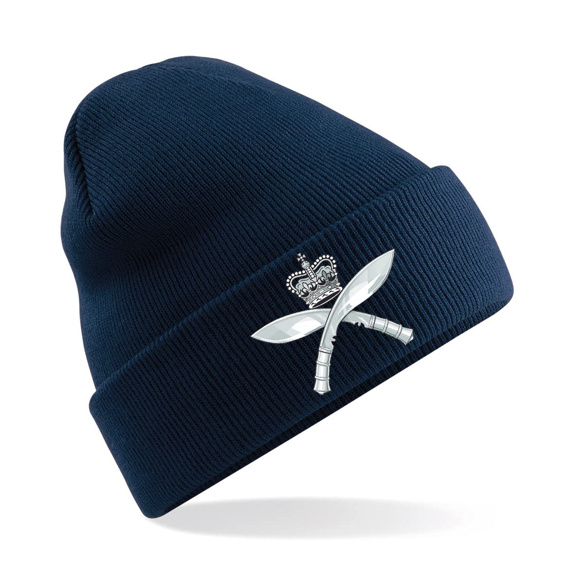 Gurkha Royal Gurkha Rifles Insignia Mens Premium Embroidered Beanie Hat, Bob Hat British Army Military (Navy)