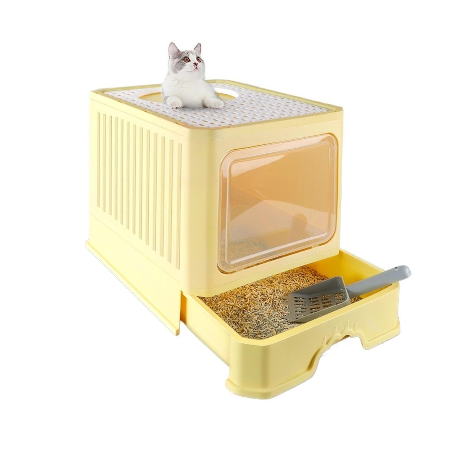 SDGBCXD cat litter tray, Cat Litter Tray, Enclosed Potty, Foldable Box with Lid, Top Entry Anti-Splashing Toilet(Yellow One Size,Yellow)