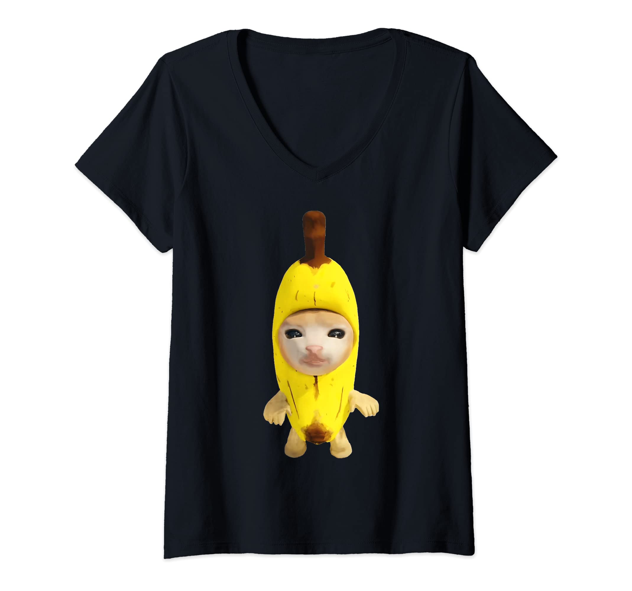 Womens banana cat V-Neck T-Shirt