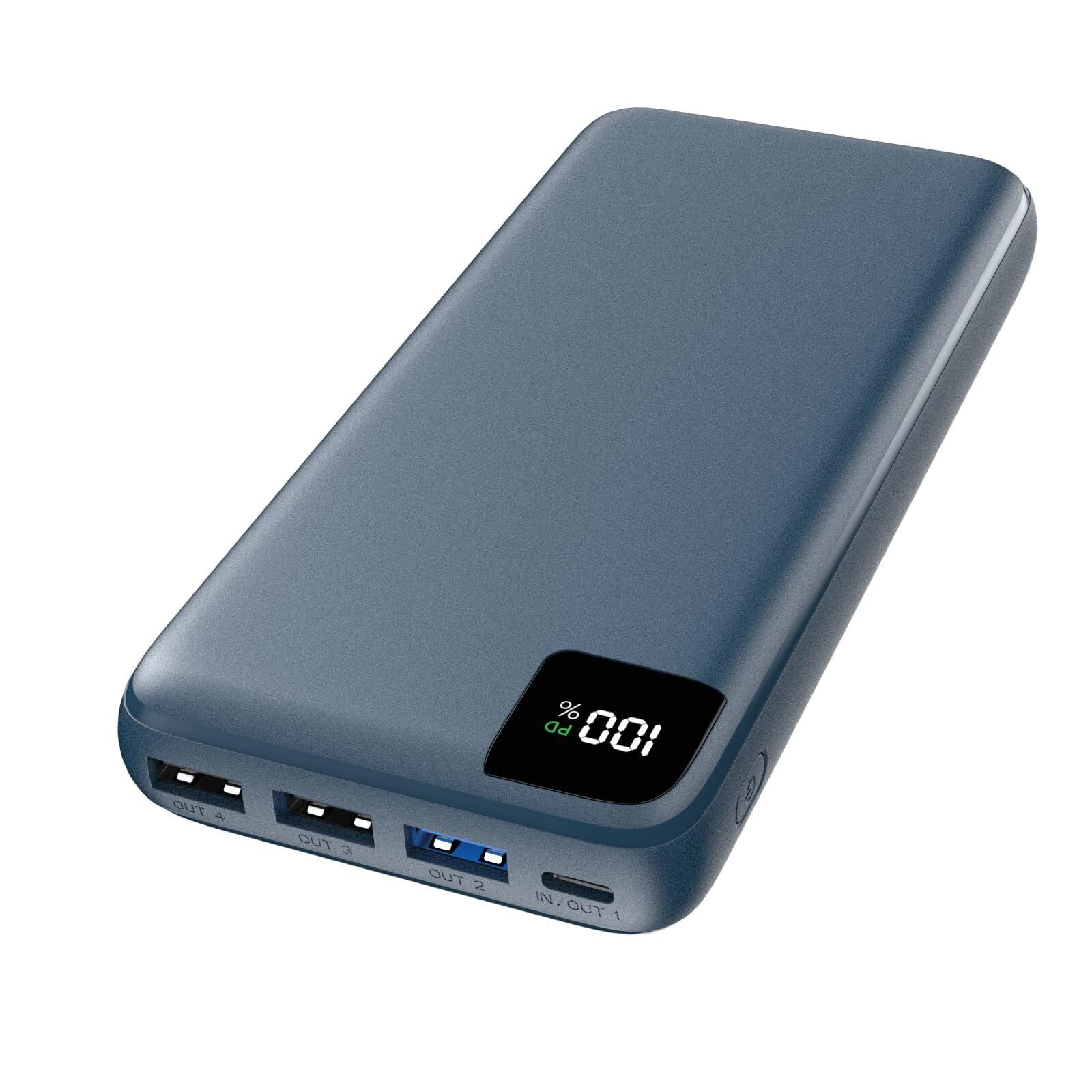 Bilivein 22.5W Power Bank 27000mAh - USB C Batteria Esterna Caricatore Portatile con 4 Uscite Powerbank con Display LED per Tablet Cellulare blu
