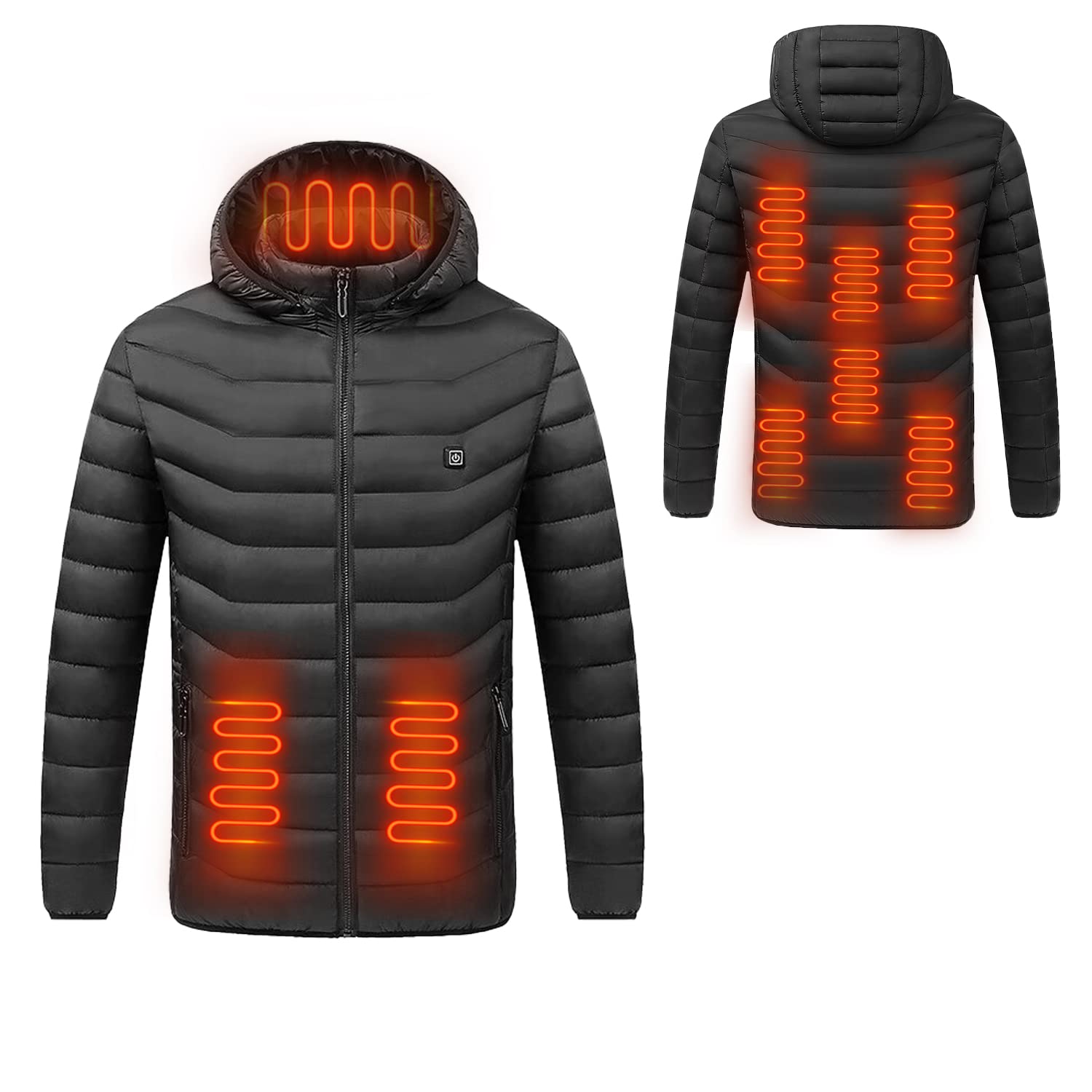 Detachable Hood Heated Jackets, Washable Zip Winter Jackets Coat with 3 Heating Levels & 9 Heating Zones, No Battery