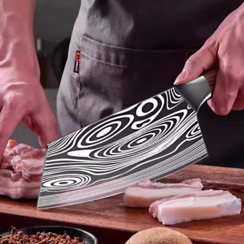 DAXXIN Meat Cleaver,Cleaver Knife, Laser-etched Patterned Meat Cleaver, Multi-purpose Kitchen Slicing Knife, Professional Chef's Knives Sharp Fish Filleting Knives