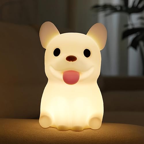 QANYI Luz de bulldog francés, linda lámpara de silicona con diseño de animales de perro con recargable para escritorio, mesa, sala de estar,