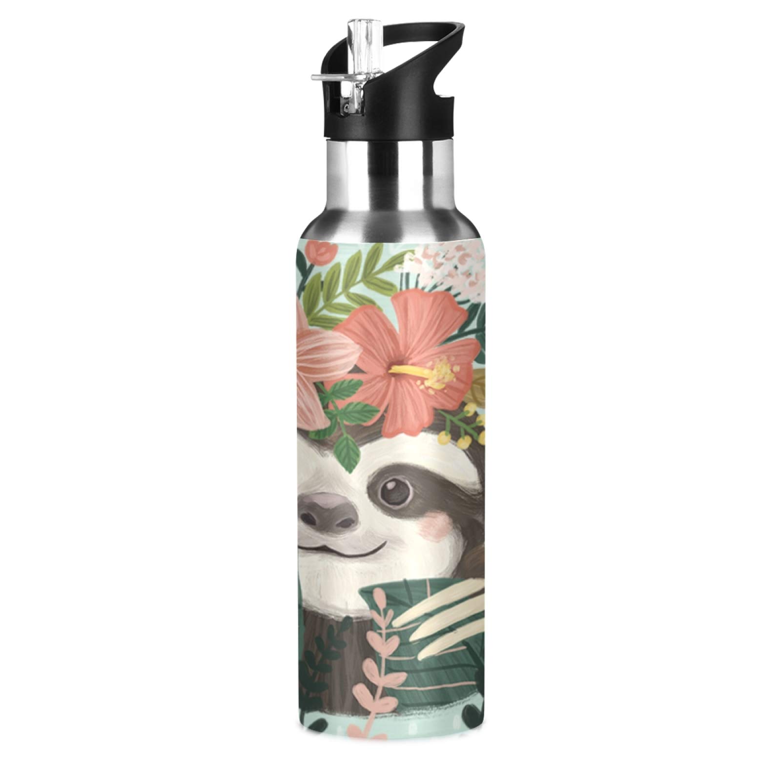 Borraccia Termica 600ml Per Bambini Con Simpatico Bradipo, Acciaio Inox, Mantiene Caldo 12h E Freddo 24h, Senza BPA, Per Scuola E Sport
