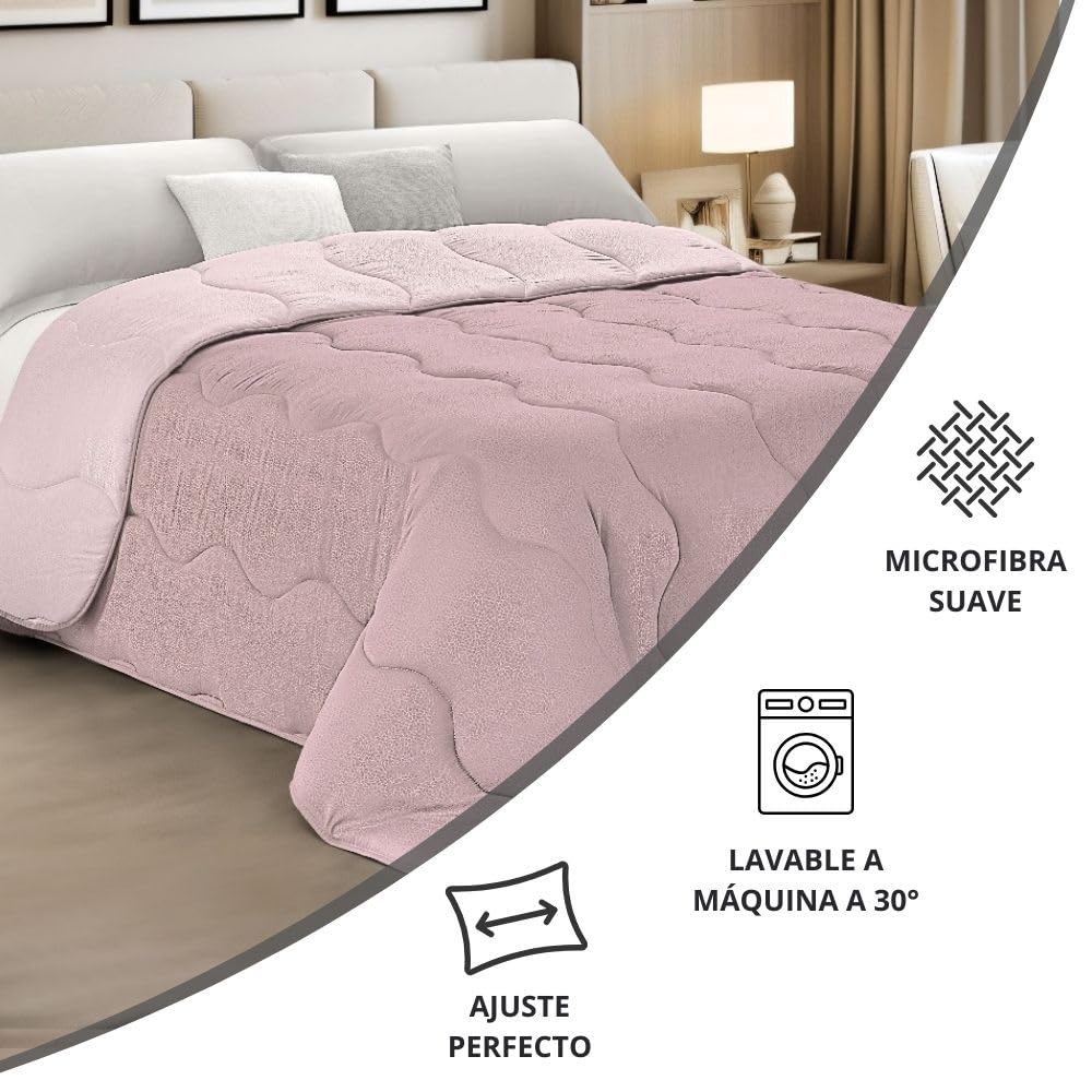 MAXIME MAISON - Colchas Cama 150 Modernas (245x265cm) Colcha de Invierno (300 gr/mq) Coloración Doble Cara, Cubre Cama en Microfibra Suave Made in Italy (Rosa/Rosa Claro) Colcha Cama 180