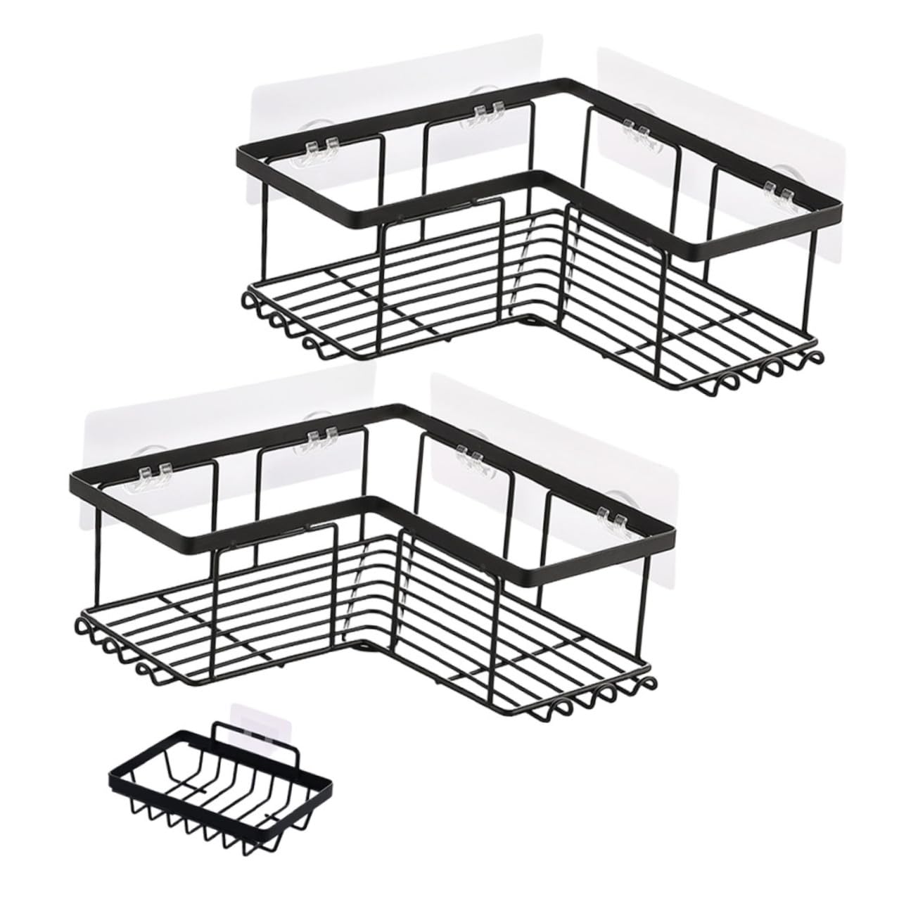 KOCKSHION Matte Black Corner Shower Organizer with Adhesive No-drill Installation Carbon Steel Wall-mounted Storage Rack Includes Shelves and