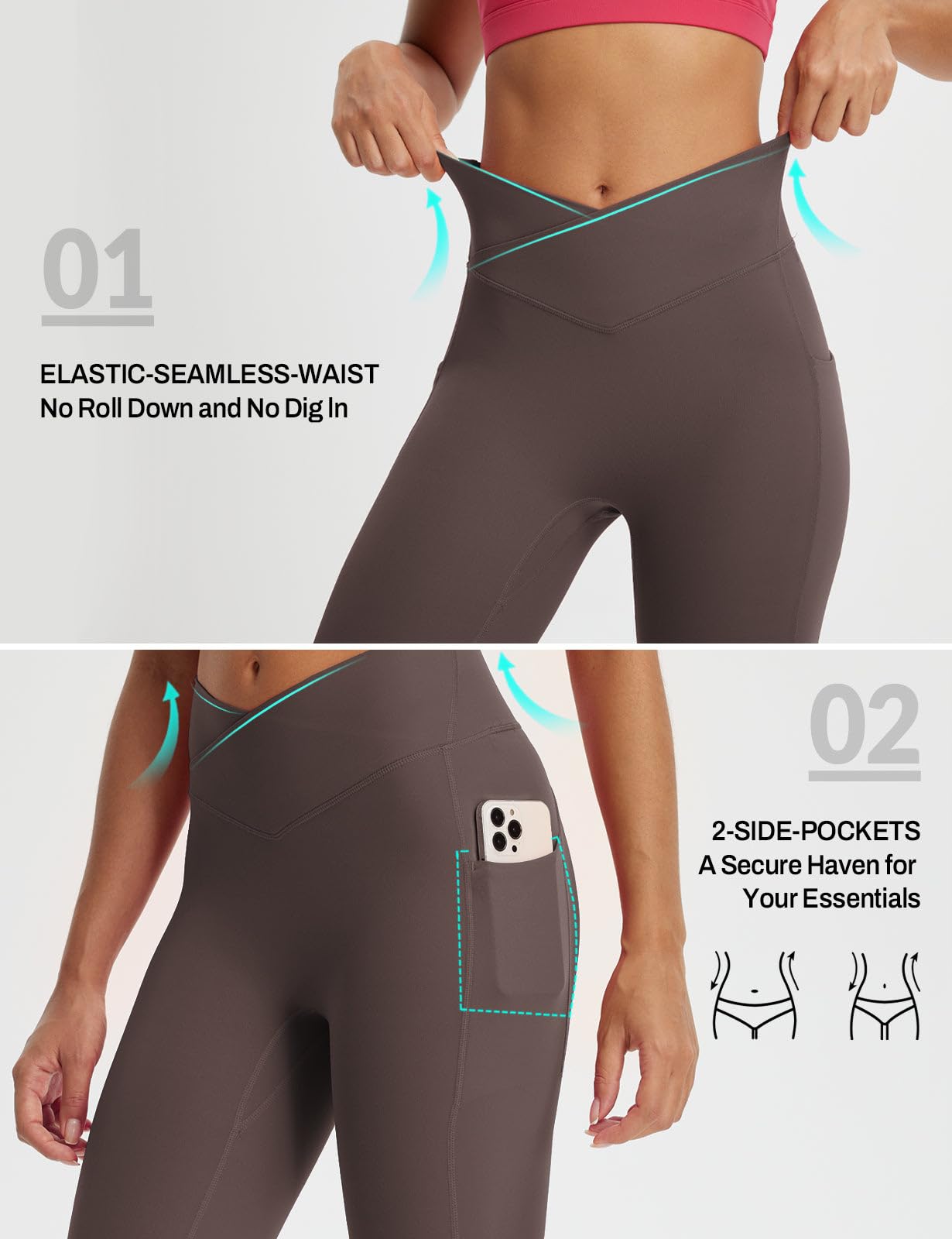 BALEAF Damskie legginsy Capri do kolan z kieszeniami Capri z wysokim stanem joga na co dzień trening ćwiczenia