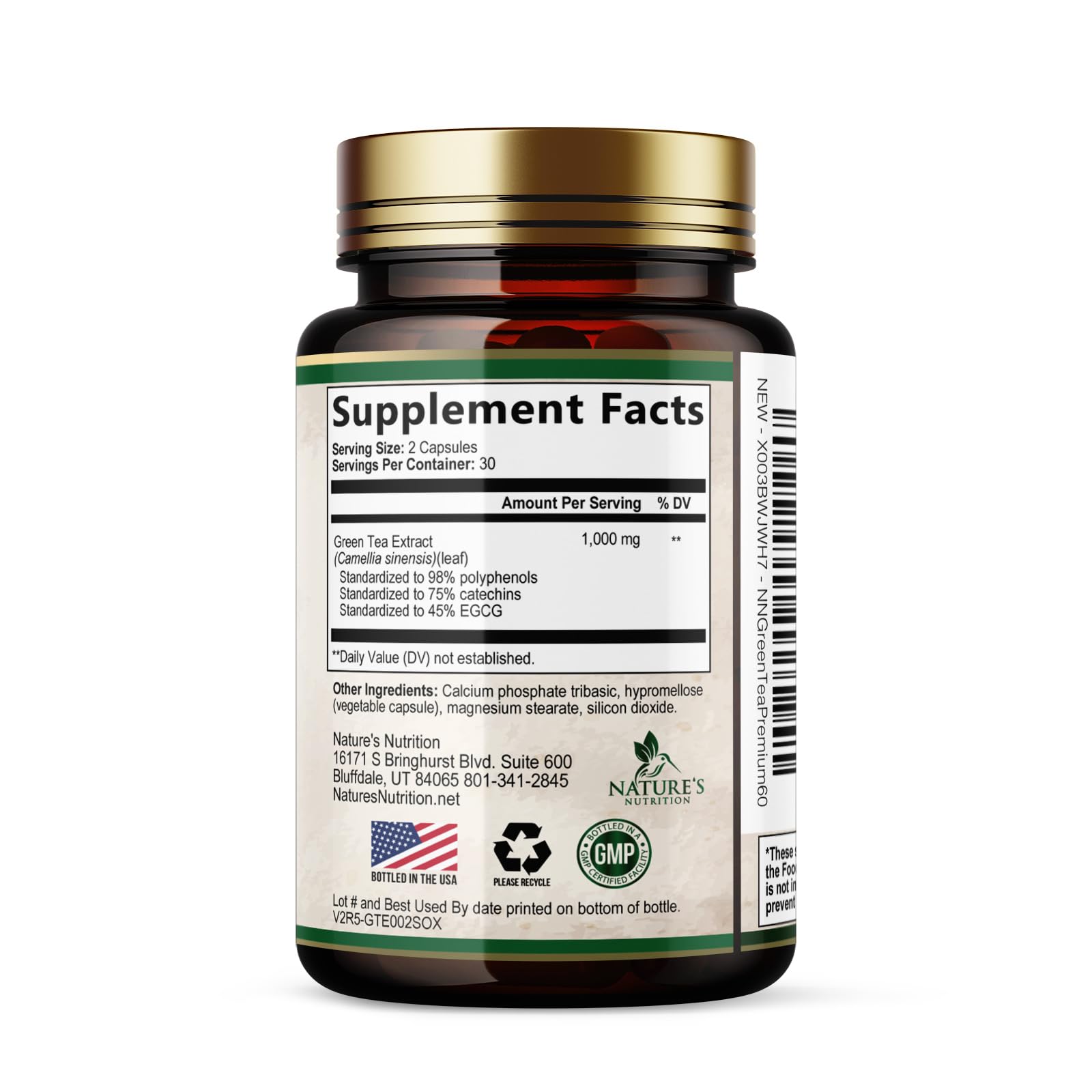 Green Tea Extract 1000mg Per Serving - Standardized 45% EGCG & 98% Polyphenols - 3X Strength Green Tea Pills for Energy, Supports Heart Health, Herbal Supplement, Vegan, Bottled in USA - 60 Capsules — Amazon image 9