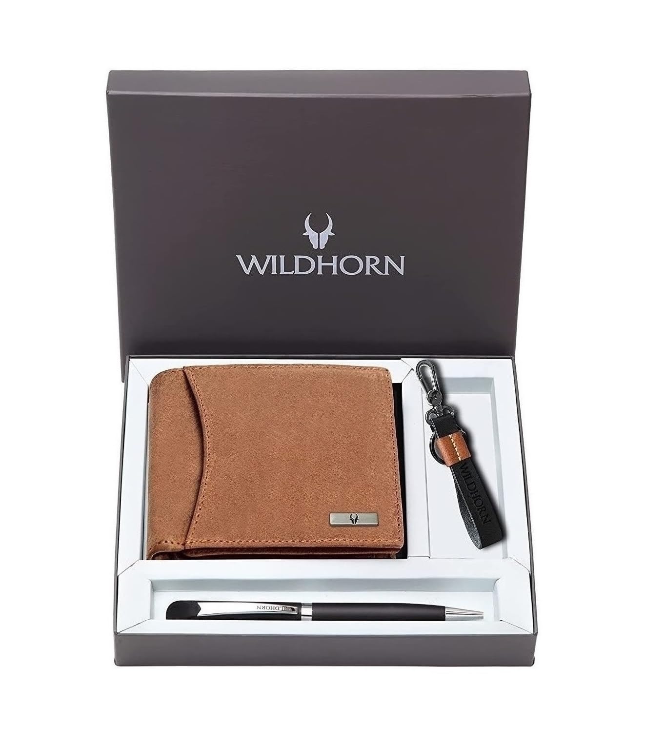 WildHorn Gift Hamper for Men I Leather Wallet, Keychain & Pen Combo Gift Set I Gift for Friend, Boyfriend,Husband,Father, Son etc (Tan H M)