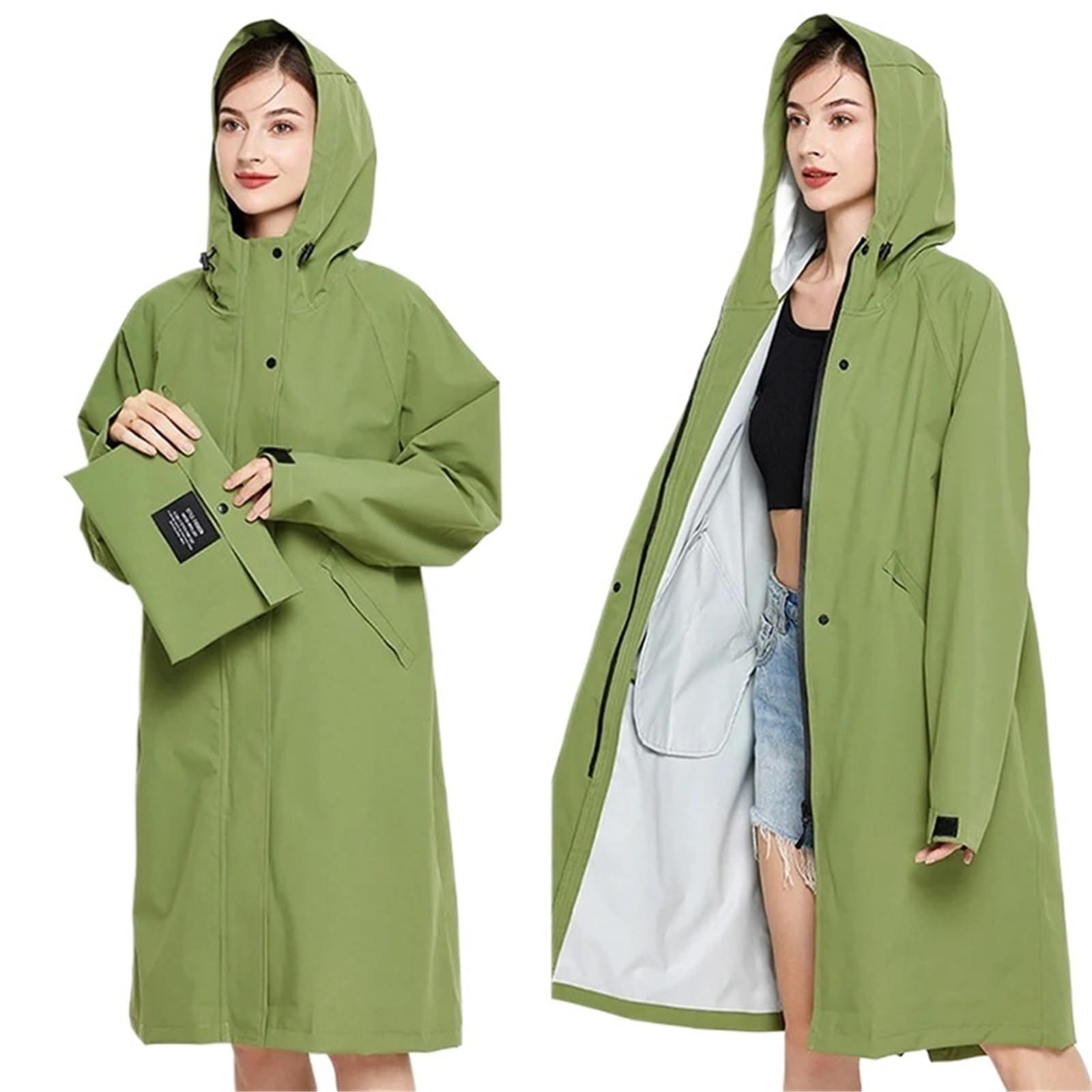 Poncho Impermeabile Giacca antipioggia leggera da donna, impermeabile, lunga, con cerniera e tasca