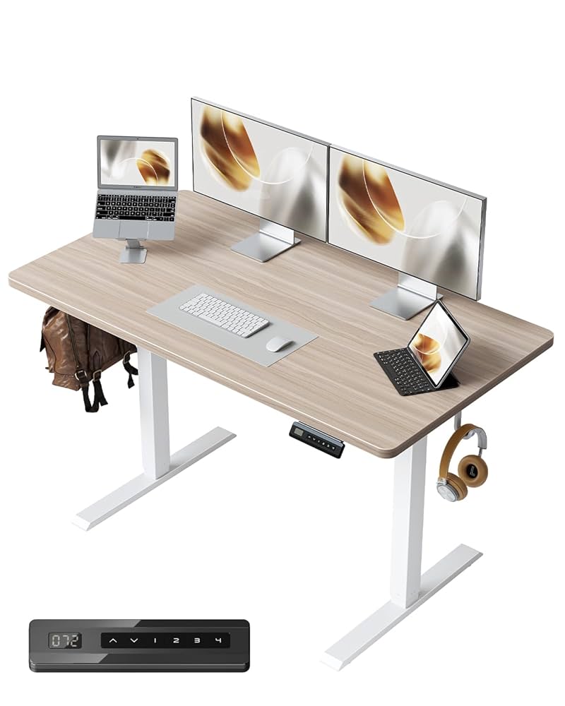 Amazon | FEZIBO 電動 昇降デスク 一枚板 幅120cm 奥行60cm 高さ