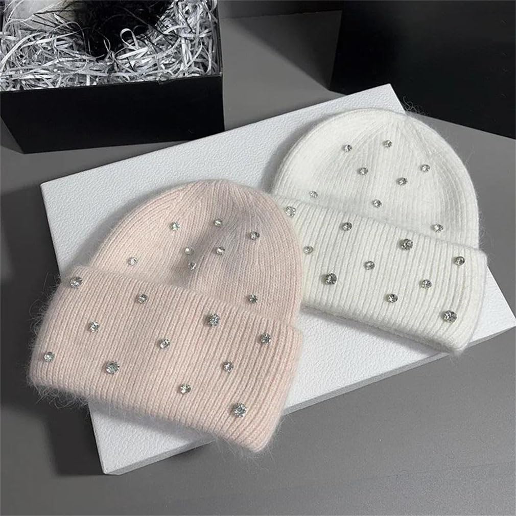 Rhinestone Knitted Hat Women Wool Thickened Warm Beanies