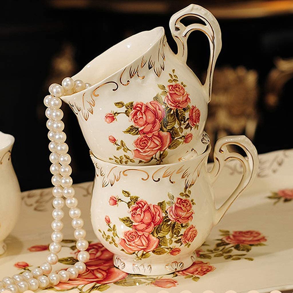 Zestaw Filiżanek Do Herbaty Kawy Czerwona Róża Ceramiczny Zestaw Do Herbaty Vintage Zestaw Do Herbaty Z Czajnikiem Ładny Zestaw Do Herbaty Serwis Na 4 Zestaw Filiżanek Do Kawy Z Tacą Zestaw Filiżanek