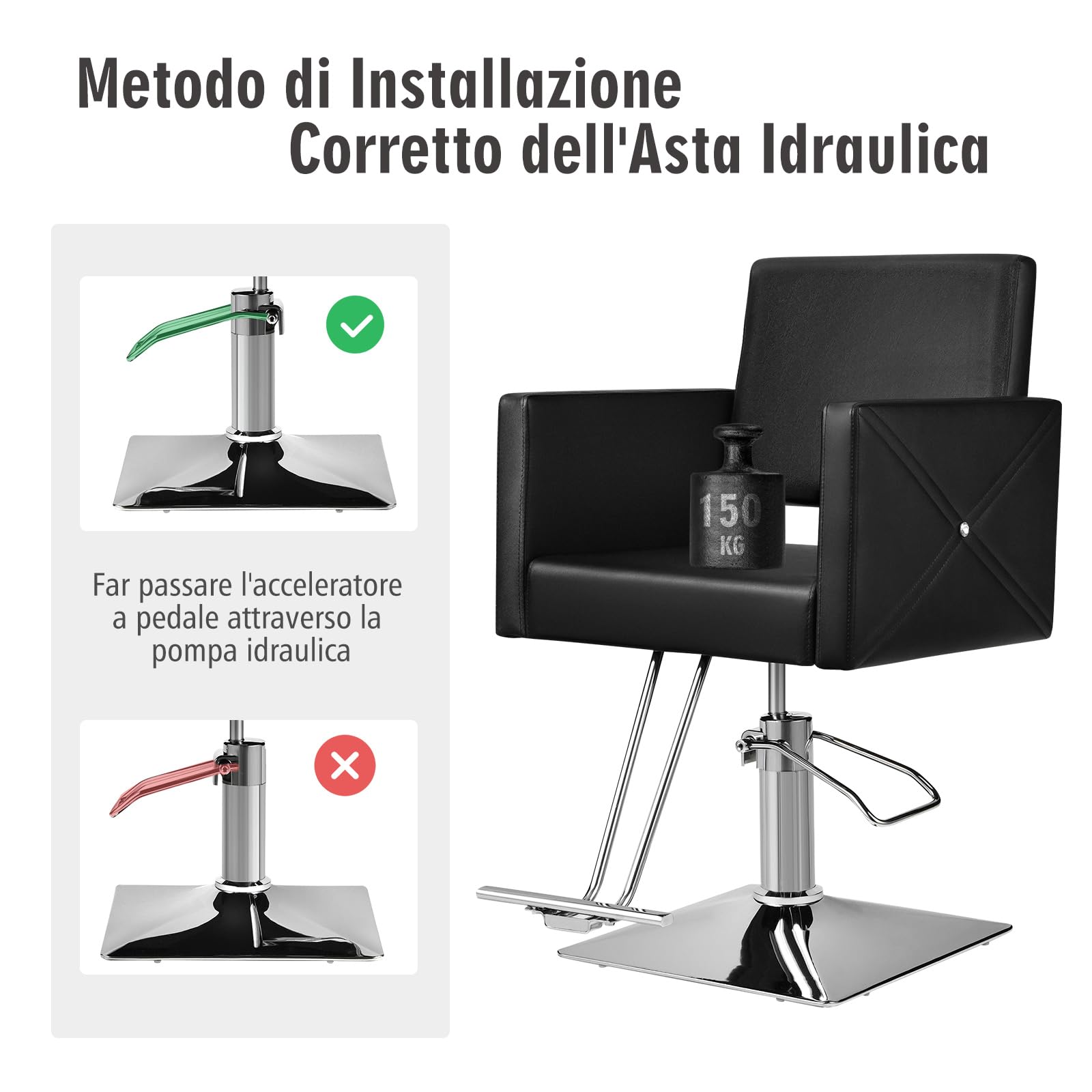 COSTWAY Poltrona da Parrucchiere, Poltrona da Barbiere con Altezza Regolabile, Sedia da Barbiere Girevole a 360°, con Pompa Idraulica Pesante, per Parrucchiere, Portata 150 kg (Nero)