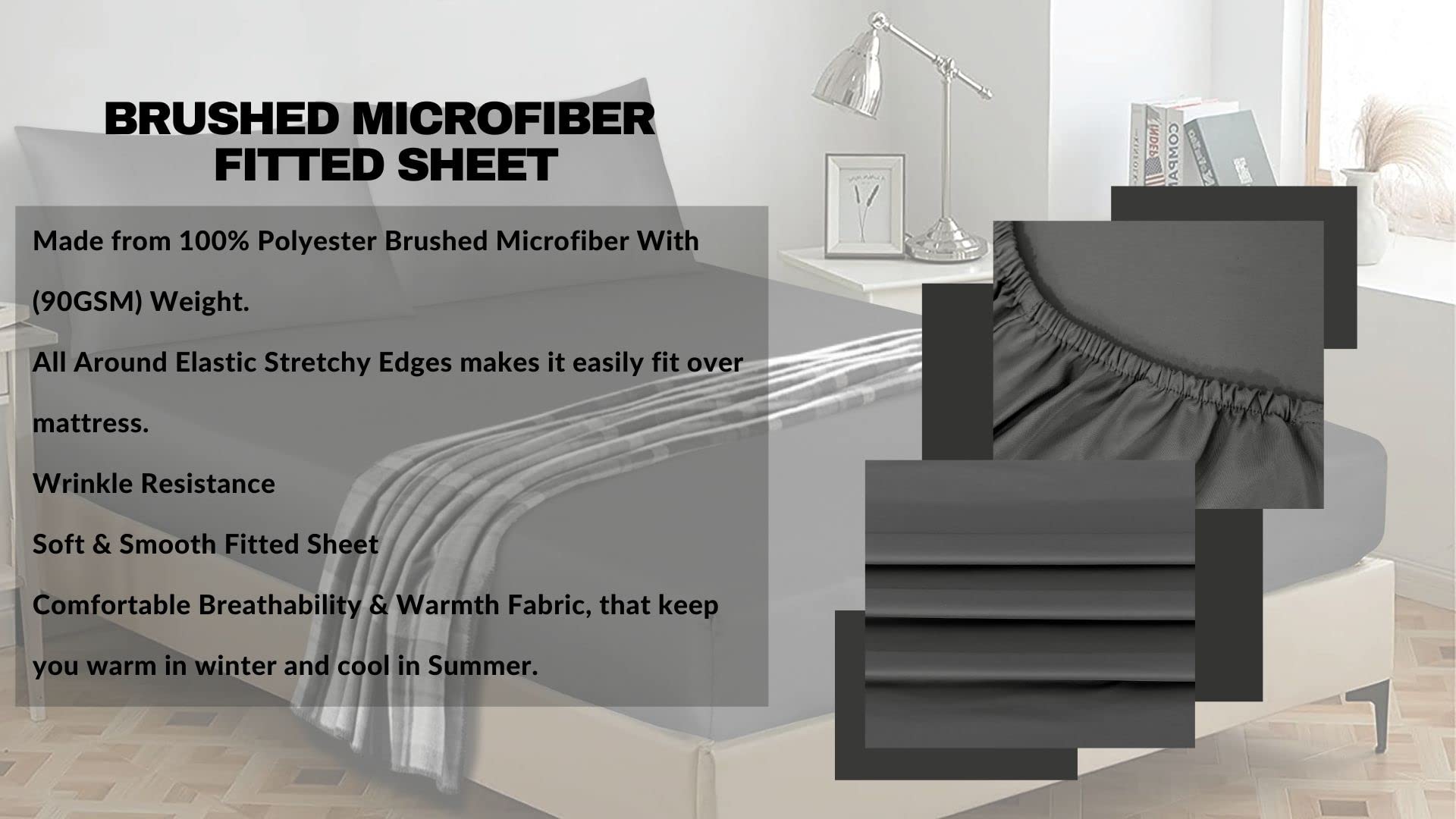 Dark Grey Fitted Sheet Super King Size, 25cm Deep Pocket, Easy Care, Brushed Microfiber Bed Sheets - Image 4