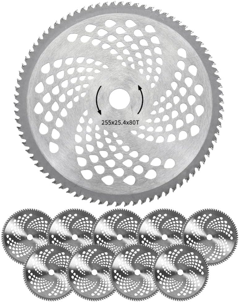 YFFSFDC 草刈用 チップソー 草刈り機 替え刃 刈り払い機 刃 外径255mm チップソー 草刈り機の刃 部品 刈払機 雑草 除草 草刈り用 セット (刃数80P，10枚セット)