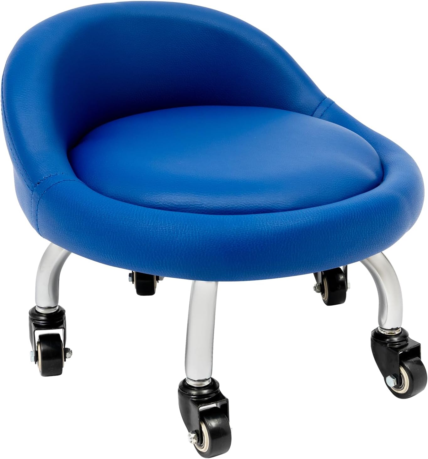 Low Rolling Stool with Backrest Low Height Rolling Chair Low Stool with Wheels for Garage Shop Home Office Blue