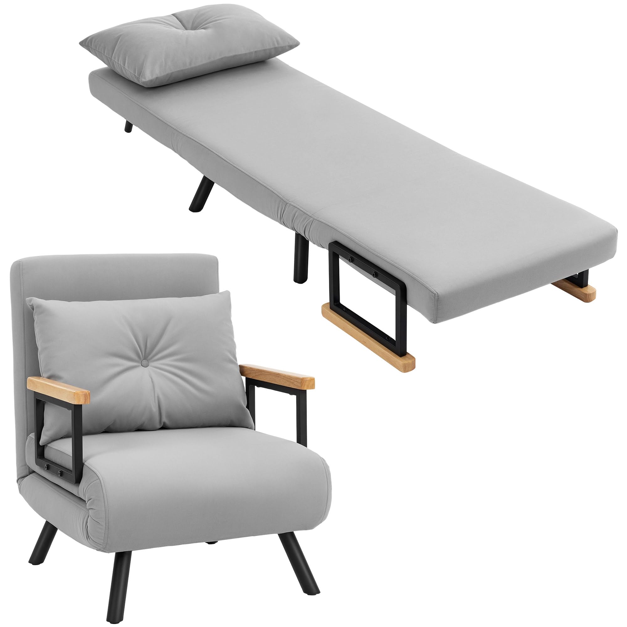 HOMCOM 1-Sitzer 4-in-1 Klapp-Sofa-Bett 63x73x81cm Hellgrau
