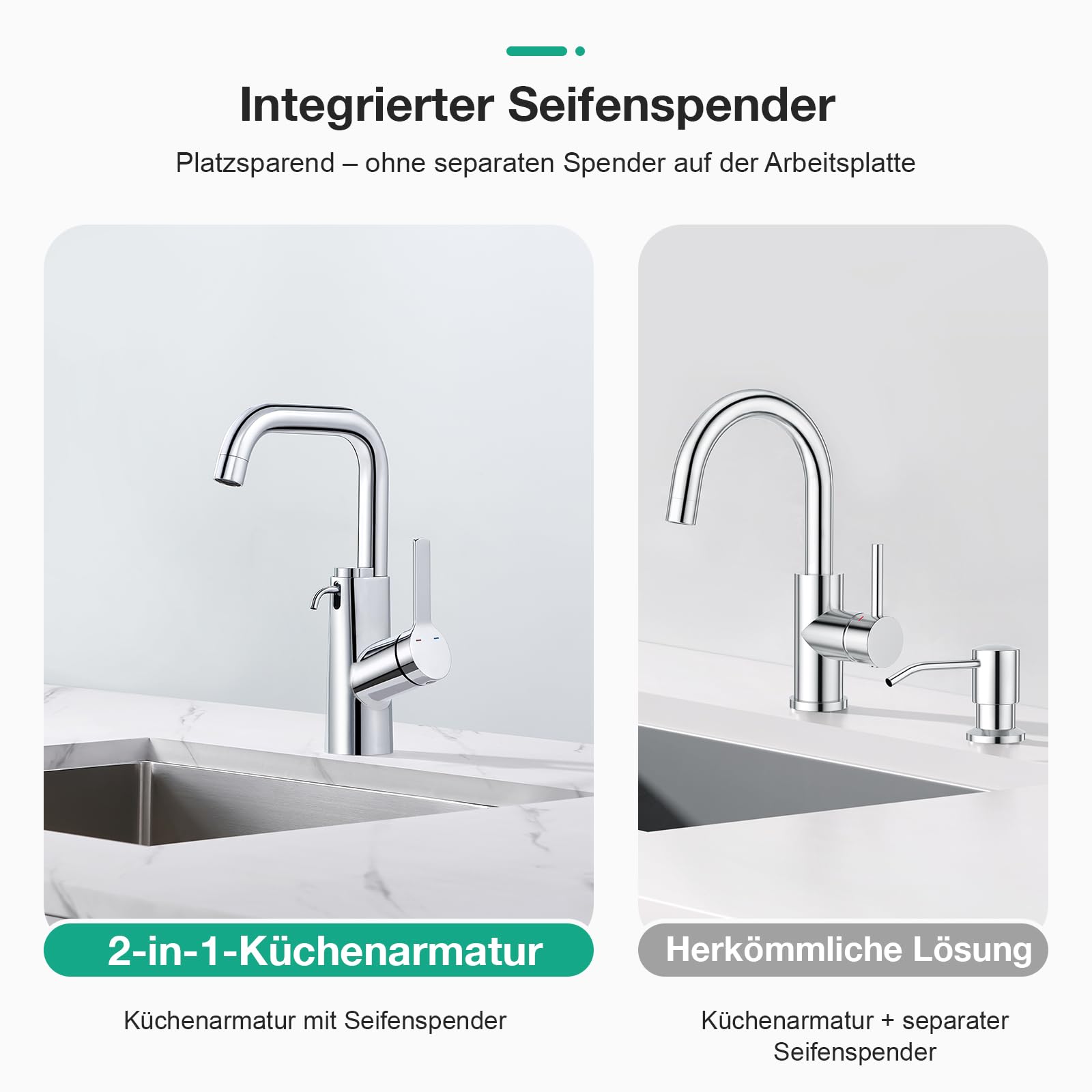 Faustina Waschtischarmatur Bad für Waschbecken mit Seifenspender, Einhebelmischer Waschtisch Armatur Wasserhahn Bad Waschbeckenarmatur Badarmatur, Edstahl polierter Chrom