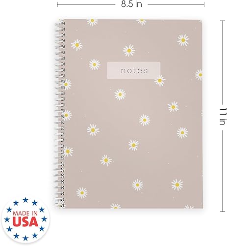 Miniatura 2 de Cuaderno de espiral floral de margaritas, diario de 8.5 x 11 pulgadas, 120 páginas con rayas anchas, tapa blanda laminada brillante duradera,